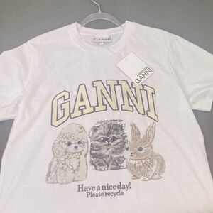 Ganni White Tee with Animal Print